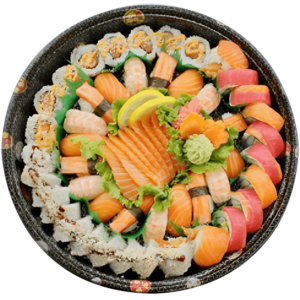 This platter brings a burst of flavours and colours, redefining sushi. It’s a vibrant selection of handcrafted rolls, expertly prepared to elevate your sushi enjoyment. 10 Red Dragon Maki 10 Dynamite Maki 8 Spicy Salmon Maki 6 Salmon Nigiri 6 Shrimp Nigiri 6 Crab Nigiri 9 Salmon Sashimi