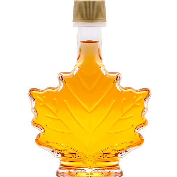 Pure Canadian Maple Syrup in Maple Leaf Bottle Isolated on White Background